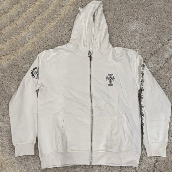 Chrome Hearts White Cross Logo Pullover Hoodie for Men Size Large